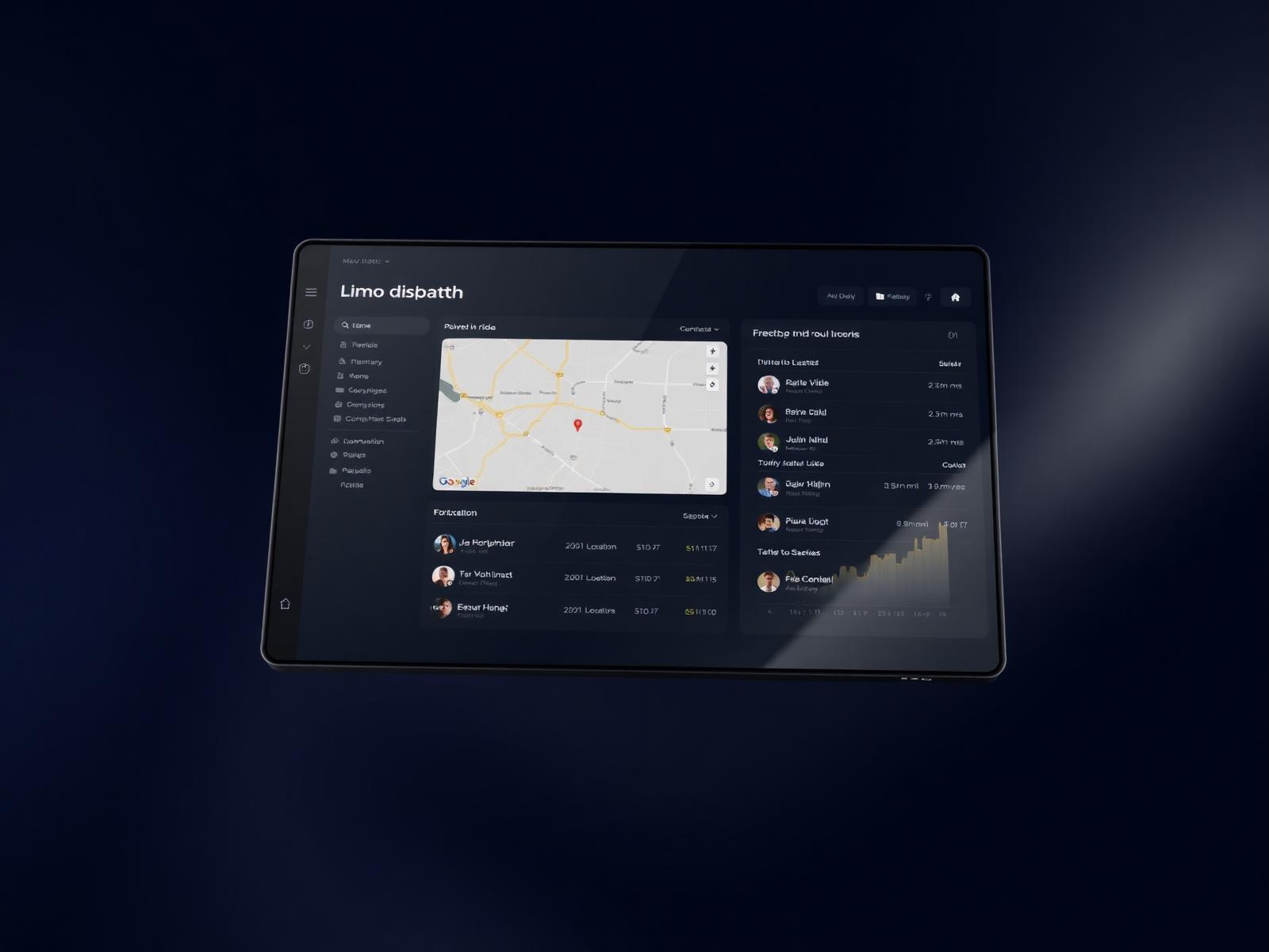 Limozoft dispatch dashboard showing live map, driver list and rides